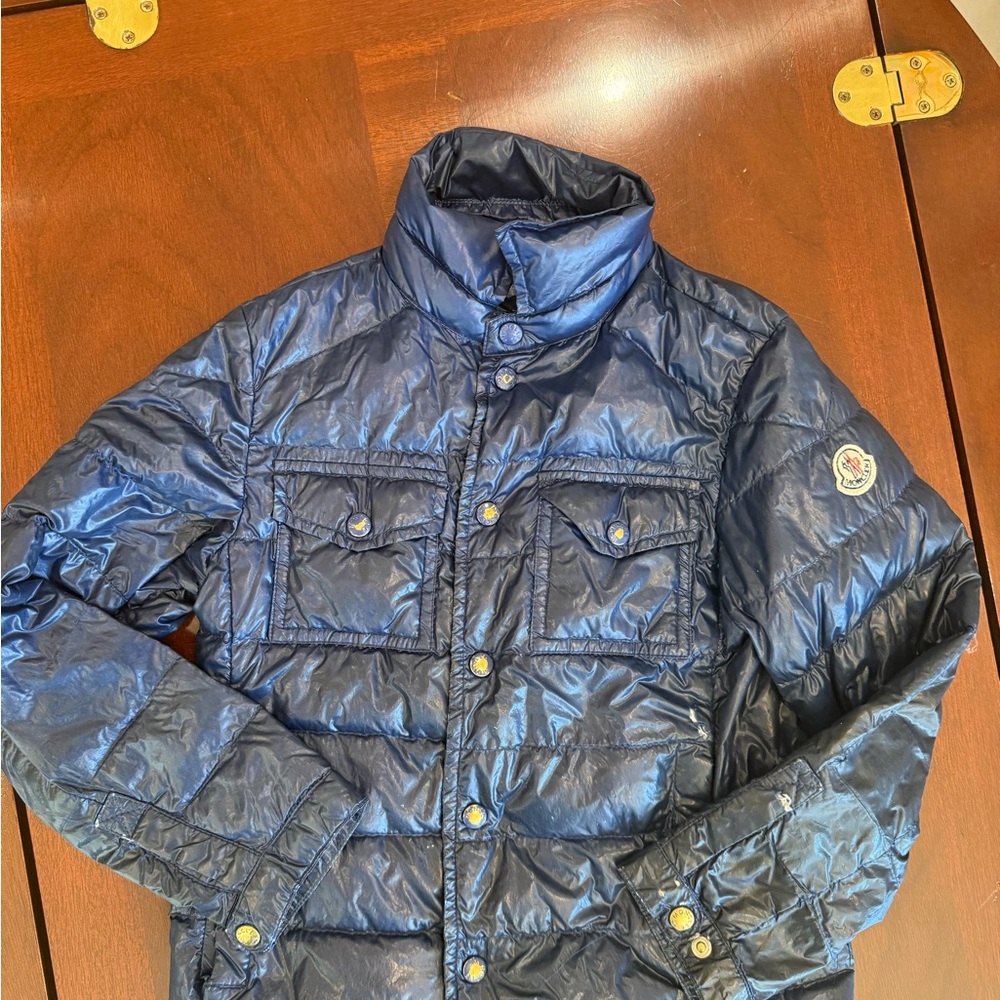 Navy Quilted Moncler Down Kids Jacket with Patch Pockets